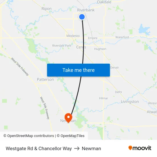 Westgate Rd & Chancellor Way to Newman map