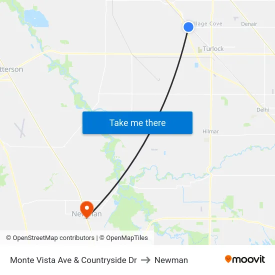Monte Vista Ave & Countryside Dr to Newman map