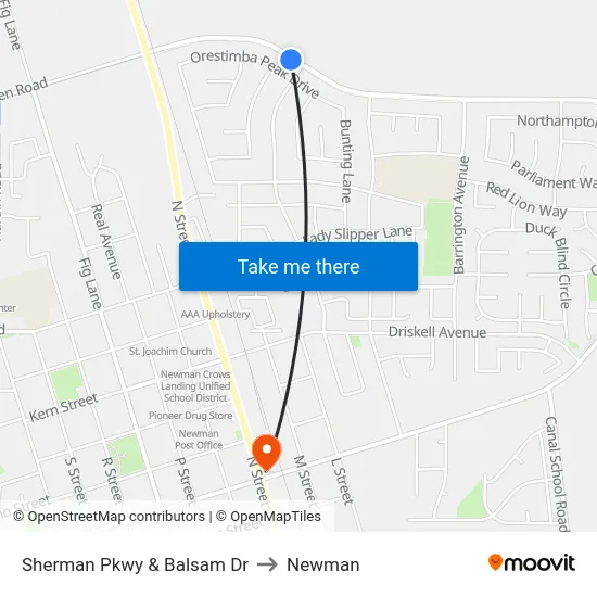 Sherman Pkwy & Balsam Dr to Newman map