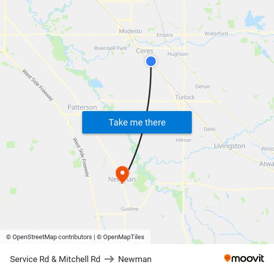 Service Rd & Mitchell Rd to Newman map