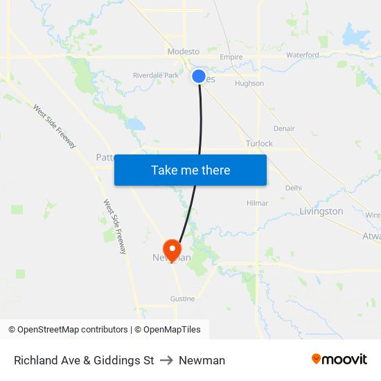 Richland Ave & Giddings St to Newman map