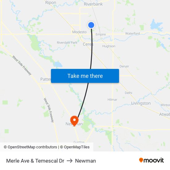 Merle Ave & Temescal Dr to Newman map