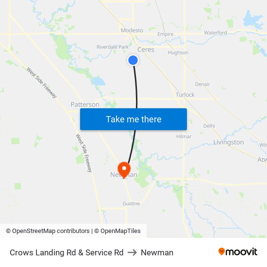 Crows Landing Rd & Service Rd to Newman map