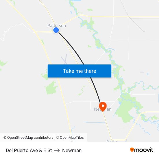 Del Puerto Ave & E St to Newman map