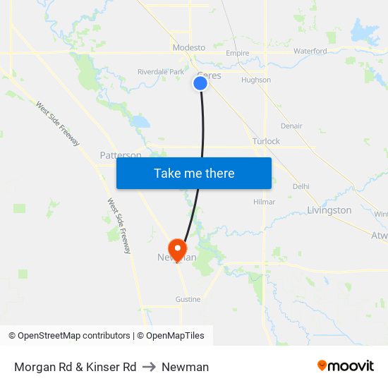 Morgan Rd & Kinser Rd to Newman map