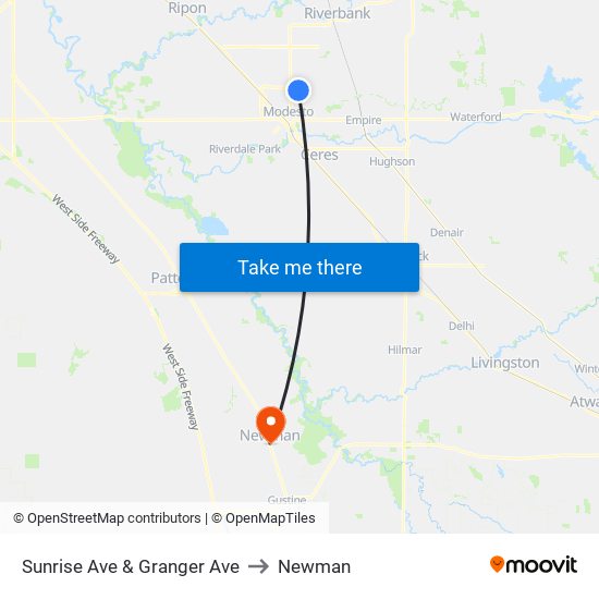 Sunrise Ave & Granger Ave to Newman map