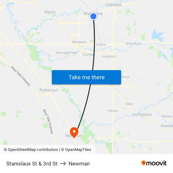 Stanislaus St & 3rd St to Newman map