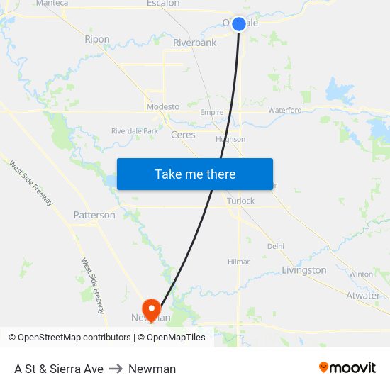 A St & Sierra Ave to Newman map