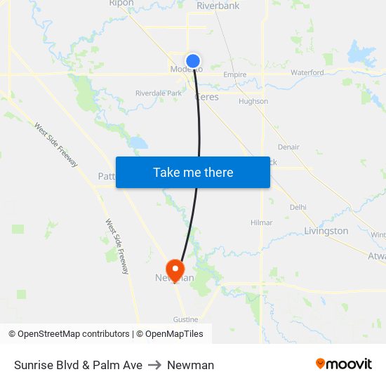 Sunrise Blvd & Palm Ave to Newman map