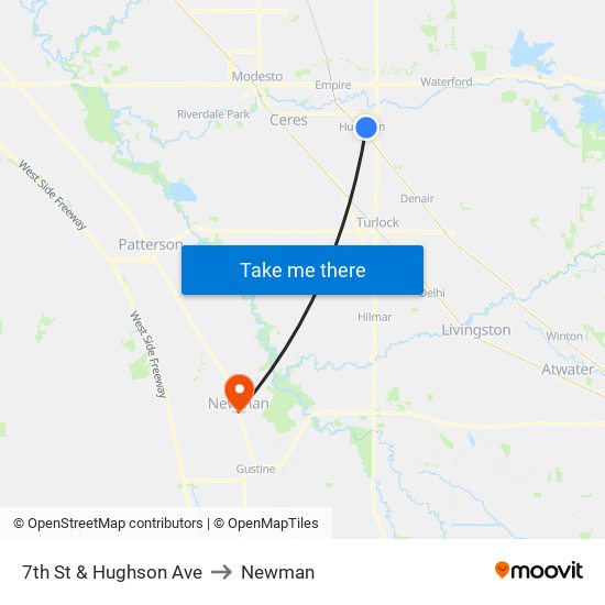 7th St & Hughson Ave to Newman map