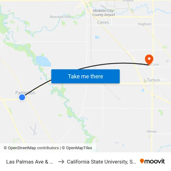 Las Palmas Ave & S 9th St to California State University, Stanislaus map