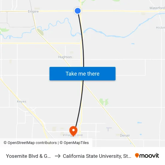 Yosemite Blvd & Geer Rd to California State University, Stanislaus map