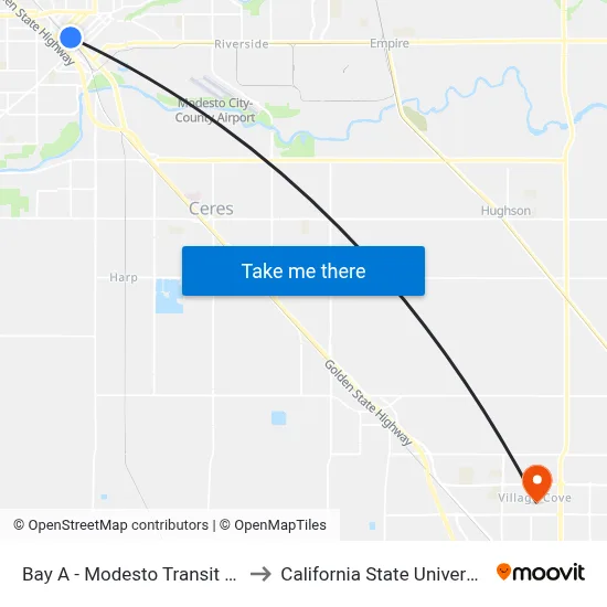Bay A - Modesto Transit Center - Exit on to California State University, Stanislaus map