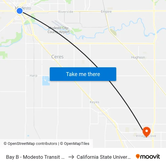 Bay B - Modesto Transit Center - 1st Exi to California State University, Stanislaus map