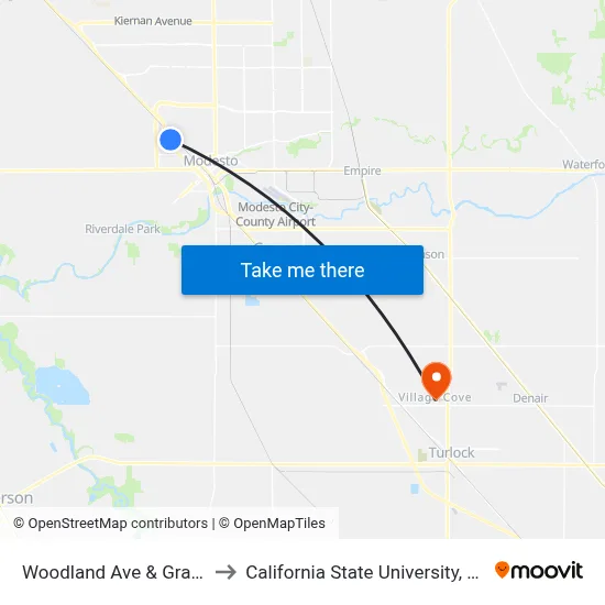Woodland Ave & Graphics Dr to California State University, Stanislaus map