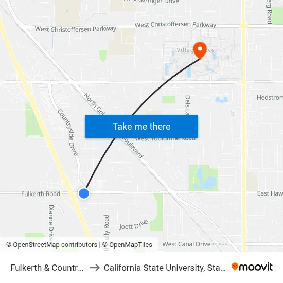 Fulkerth & Countryside to California State University, Stanislaus map