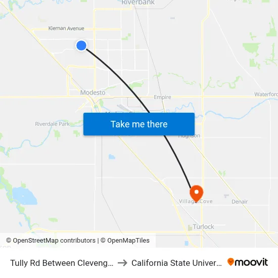 Tully Rd Between Clevenger Dr & Union Av to California State University, Stanislaus map