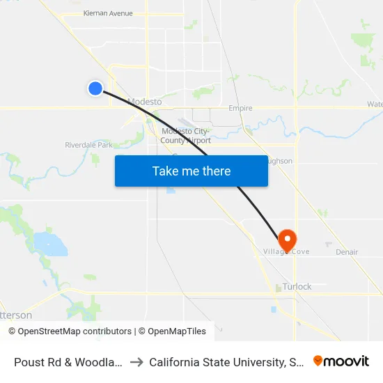 Poust Rd & Woodland Ave to California State University, Stanislaus map
