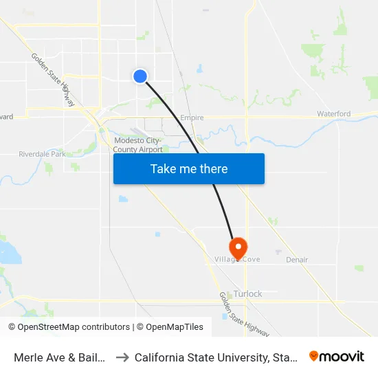 Merle Ave & Bailey Dr to California State University, Stanislaus map