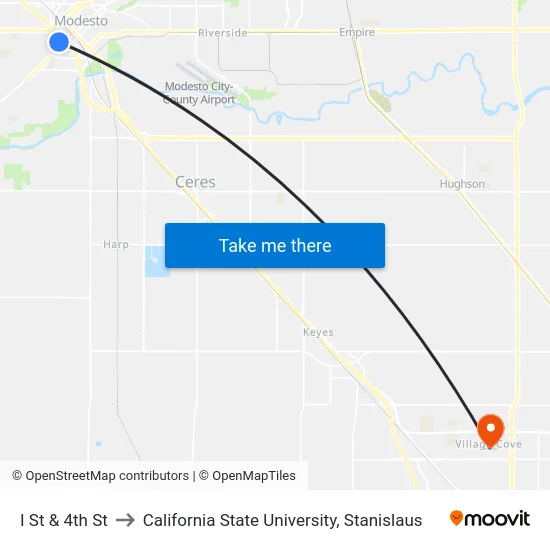 I St & 4th St to California State University, Stanislaus map
