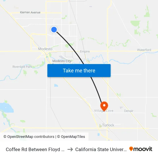 Coffee Rd Between Floyd Ave & Rumble Rd to California State University, Stanislaus map