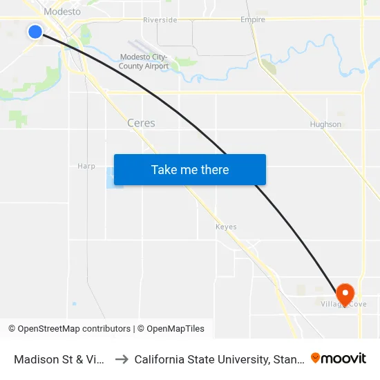 Madison St & Vine St to California State University, Stanislaus map