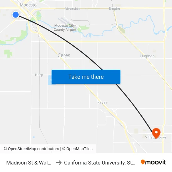 Madison St & Walnut St to California State University, Stanislaus map