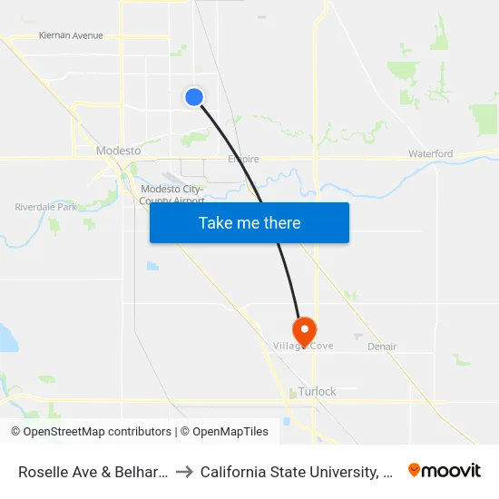 Roselle Ave & Belharbour Dr to California State University, Stanislaus map