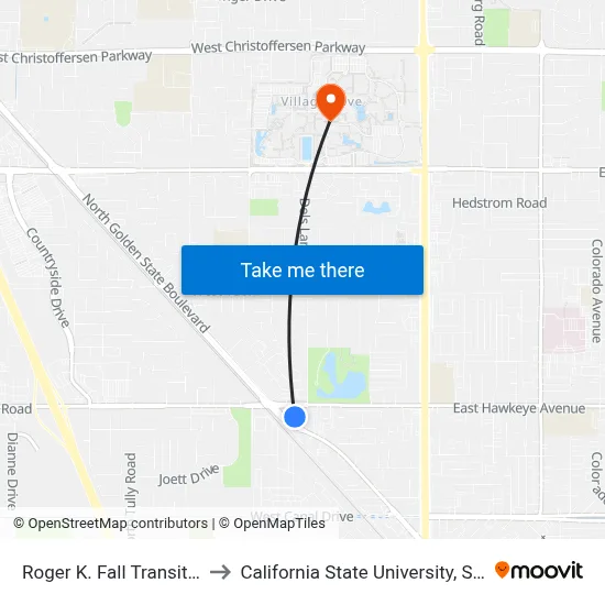 Roger K. Fall Transit Center to California State University, Stanislaus map