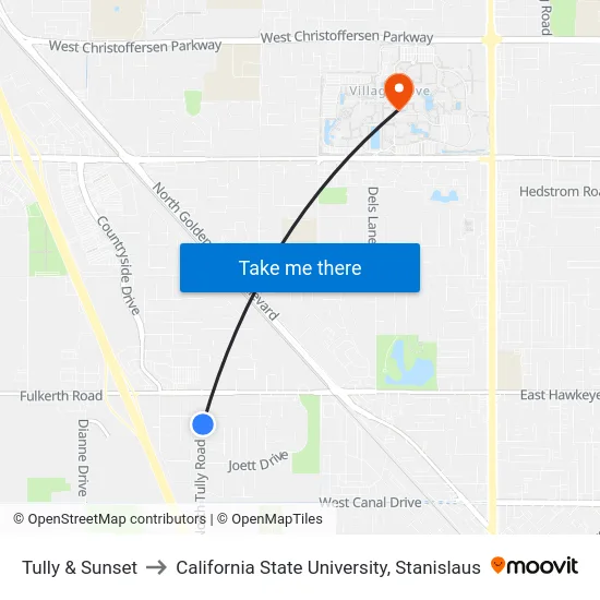 Tully & Sunset to California State University, Stanislaus map