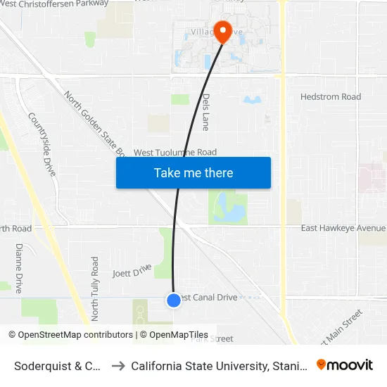 Soderquist & Canal to California State University, Stanislaus map