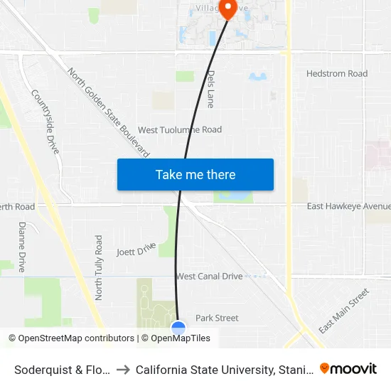 Soderquist & Flower to California State University, Stanislaus map