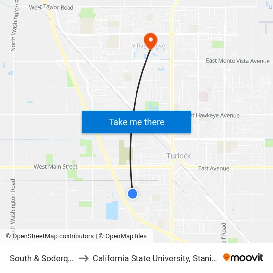 South & Soderquist to California State University, Stanislaus map