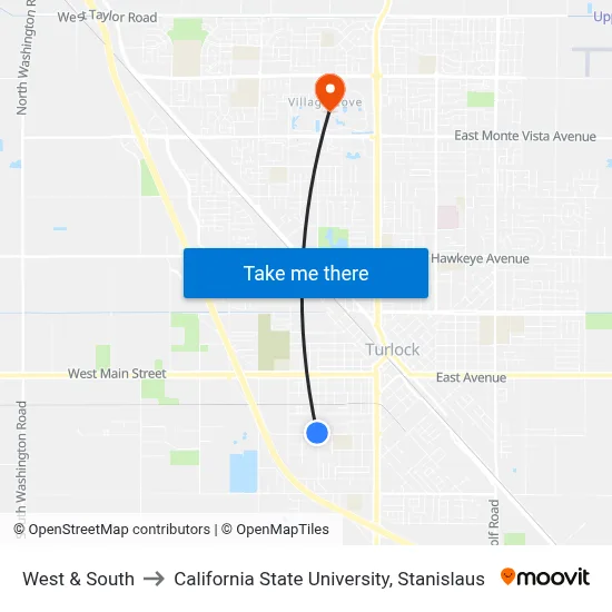 West & South to California State University, Stanislaus map