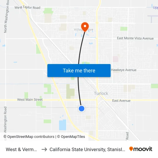 West & Vermont to California State University, Stanislaus map