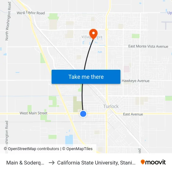 Main & Soderquist to California State University, Stanislaus map