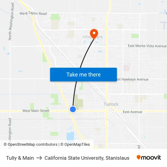 Tully & Main to California State University, Stanislaus map