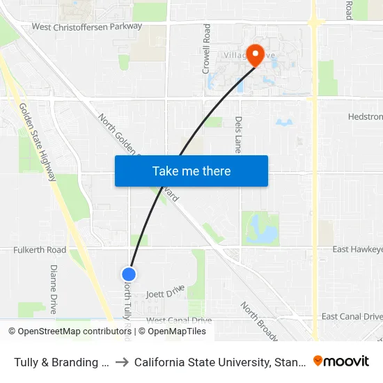 Tully & Branding Iron to California State University, Stanislaus map