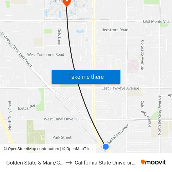 Golden State & Main/Central Park to California State University, Stanislaus map