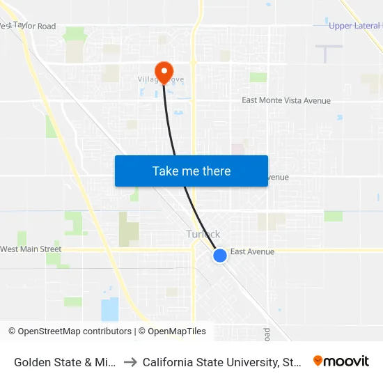 Golden State & Minerva to California State University, Stanislaus map