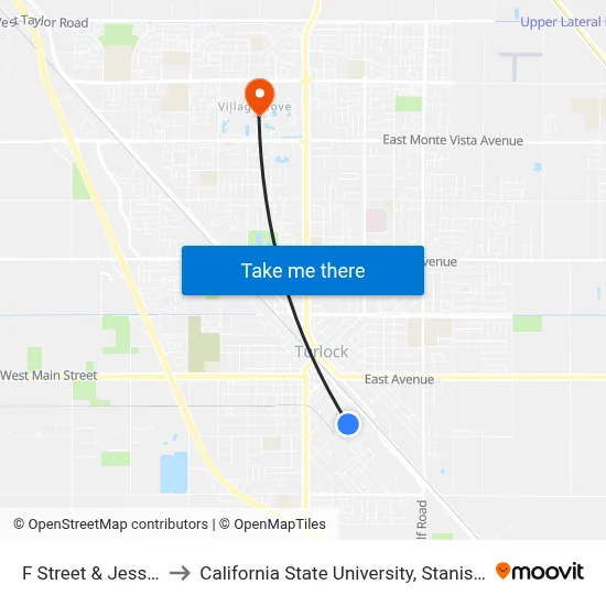 F Street & Jessica to California State University, Stanislaus map