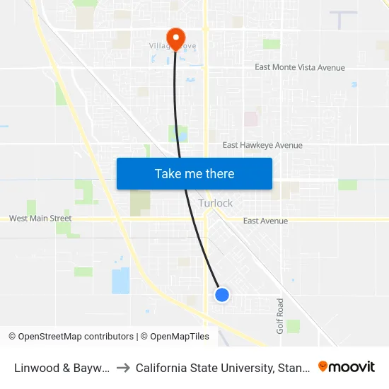 Linwood & Baywood to California State University, Stanislaus map