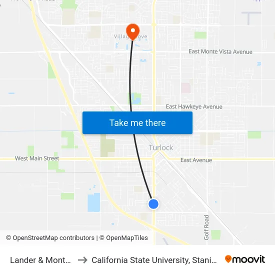 Lander & Montana to California State University, Stanislaus map