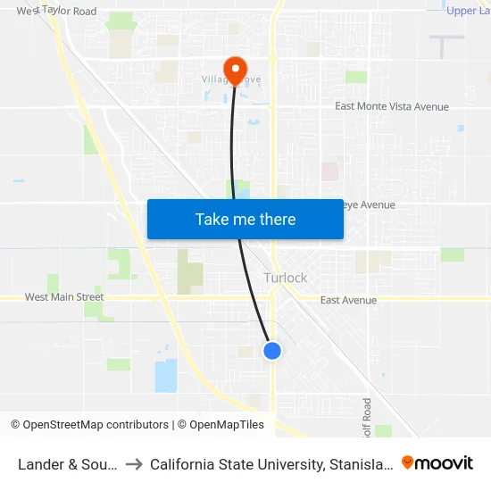 Lander & South to California State University, Stanislaus map
