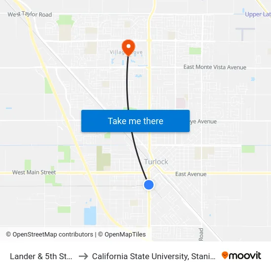 Lander & 5th Street to California State University, Stanislaus map