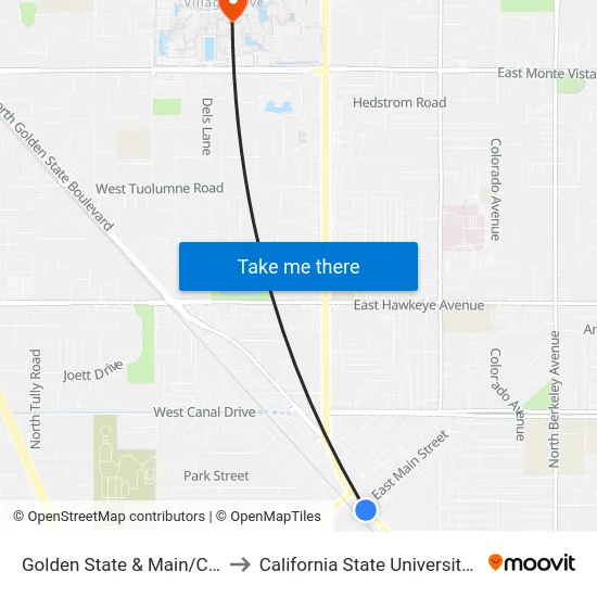 Golden State & Main/Central Park to California State University, Stanislaus map