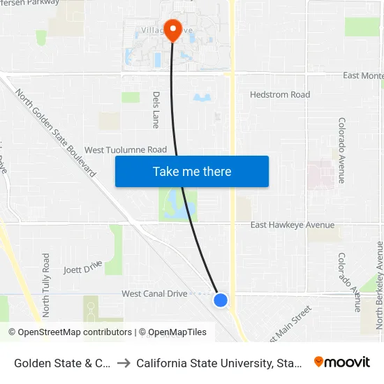 Golden State & Canal to California State University, Stanislaus map