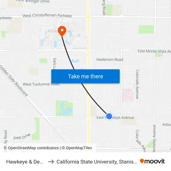 Hawkeye & Denair to California State University, Stanislaus map