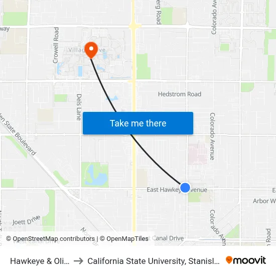 Hawkeye & Olive to California State University, Stanislaus map