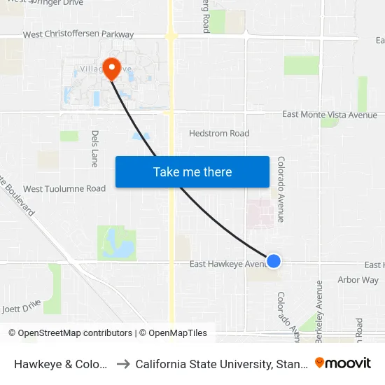 Hawkeye & Colorado to California State University, Stanislaus map